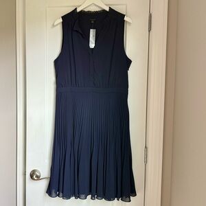 Ann Taylor Navy Pleated Midi Dress